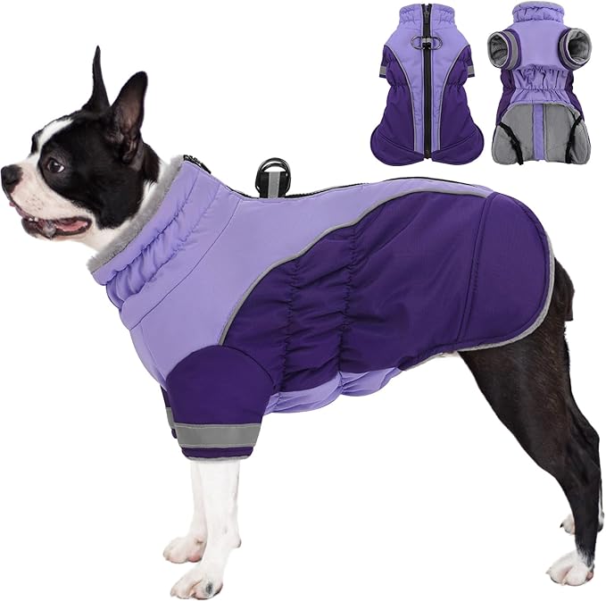 AOFITEE Dog Coat - Warm Small Dog Winter Jacket with Two Legs- Zip Up Dogs Jackets for Winter Reflective Dogs Snow Coats Puffer Jackets for Yorkshire, Schnauzer, Purple S