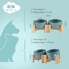SPUNKYJUNKY 15° Slanted Ceramic Dog and Cat Bowl with Wooden Stand, Tilted Bulldog Food and Water Bowl No Slip Non-Spill for Cats Medium Dogs Big Face Pets 28.7 OZ (3.6 Cups, Light Green × 2)