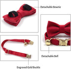 Personalized Cat Collar with Custom Name Plate, Customize Engraved Gold Metal Buckle, Adjustable Velvet Tough Nylon Cat ID Tag Collars with Bell