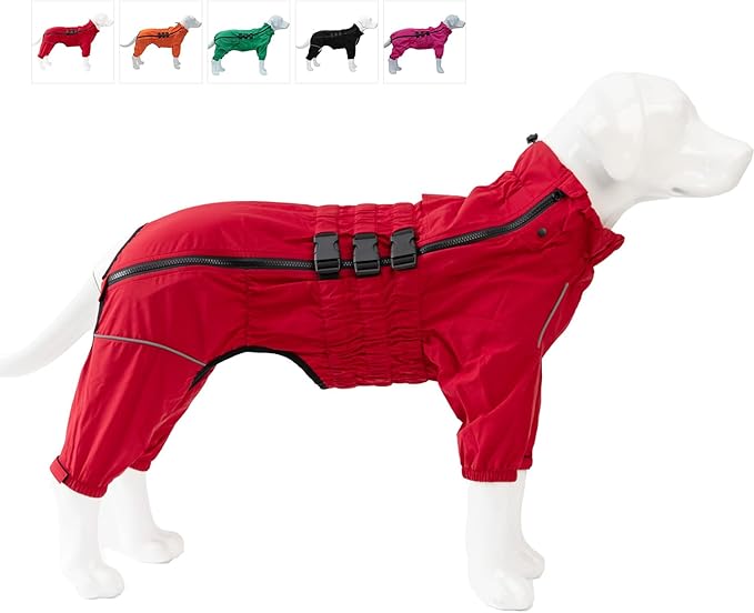 Dogs Waterproof Jacket, Lightweight Waterproof Jacket Reflective Safety Dog Raincoat Windproof Snow-Proof Dog Vest for Small Medium Large Dogs Red XXXL