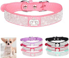 Serijoars Small Dog Collar with Rhinestone Crystal Diamond Colorful Bling Girl Puppy Cat Collars (S, Pink4)