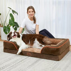 Comfort Expression Orthopedic Dog Bed for Extra Large Dogs 45x35 Inch, Waterproof Supportive Memory Foam XL Pet Bed with Removable Bolster, Dog Couch with Washable Cover & Non-Slip Bottom, Khaki Brown
