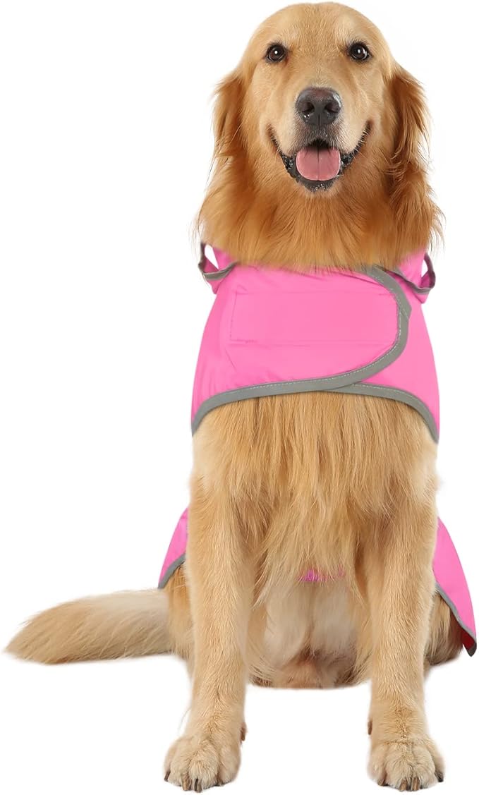 HDE Dog Raincoat with Clear Hood Rain Jacket Poncho for Small Medium Large Dogs Pink - XL