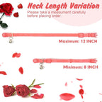 azuza 2 Pack Cat Collar Floral with Bell and Removable Flower Bowtie Breakaway Adjustable Velvet Fabric Cat Collar for Pets and Daily Decoration, Light Pink & Dark Pink