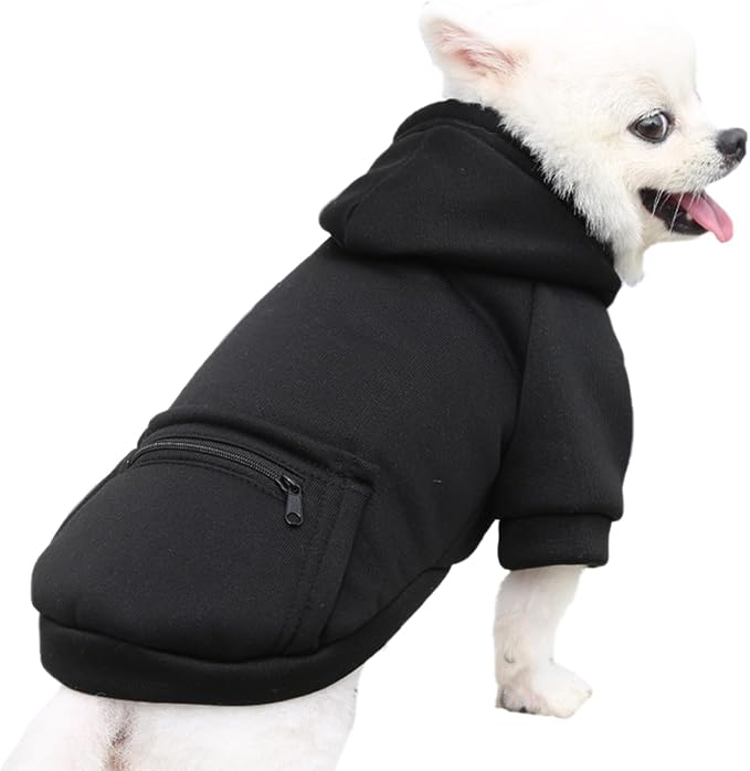 Jecikelon Winter Dog Hoodie Sweatshirts with Pockets Warm Clothes for Small Dogs Chihuahua Coat Puppy Custume Clothing (XX-Small, Y02-Black)