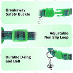 Airtag Cat Collar Breakaway with Bells and Bowtie -Upgraded Safety Kitten Collar for Air Tag Holder -Cute GPS Cat Tracker Collars for Girl Boy Cats, Kitty and Puppies, Green