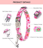 Personalized Breakaway Cat Collar with Bell - Name and Phone Number Engraved for Boys and Girls Kitten (Floral)