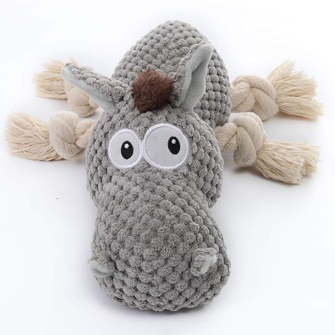 Stuffed Dog Toys, Tug of War Plush Dog Toy for Large Breed, Cute Animal Squeaky Dog Toys with Crinkle Paper, Dog Chew Toys for Puppy, Small, Middle, Big Dogs (Grey, Donkey)