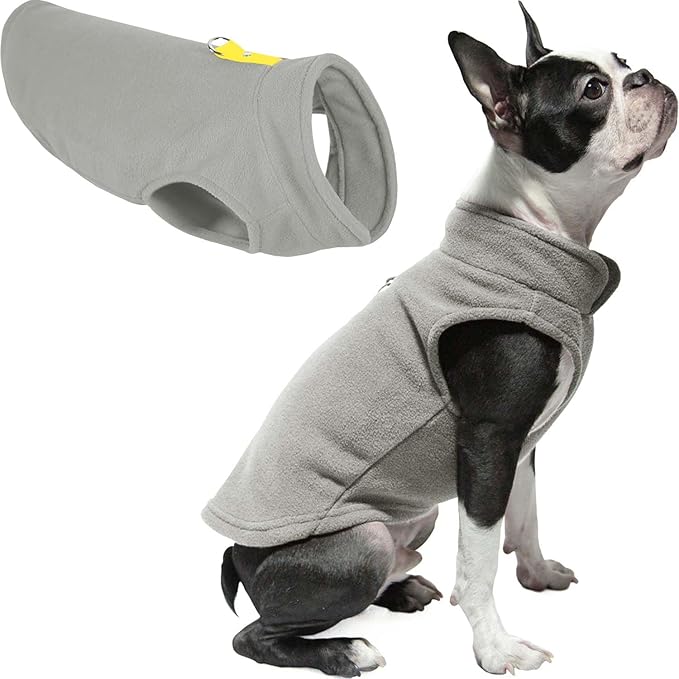 Gooby Fleece Vest Dog Sweater - Gray/Yellow, X-Large - Warm Pullover Fleece Dog Jacket with O-Ring Leash for Small to Medium Dogs