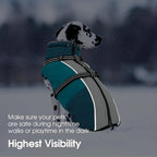 SUNFURA Large Dog Coat with Harness Built in, Warm Dog Jacket Waterproof Pet Winter Coat Snowsuit for Cold Weather, Reflective Fleece Jacket for Large Dogs, Border Collie, Turquoise XL