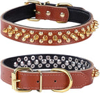 Adjustable Genuine Leather Spiked Studded Dog Collars for Small Medium Large Pets Like Pit Bull Bulldog Pugs Husky (M, Brown2)