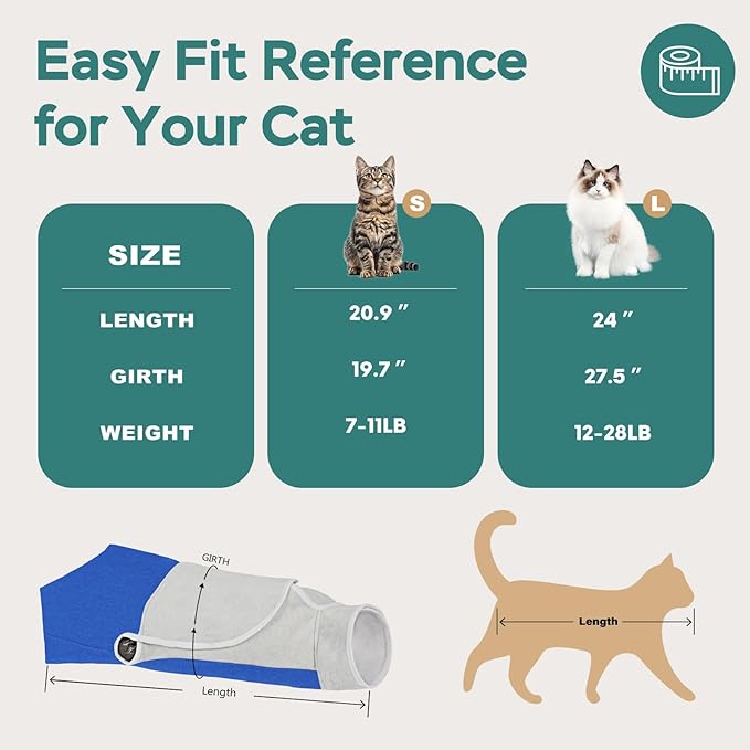 Self-Adhesive Cat Grooming Wrap, Cozy Cat Wrap for Cutting Nails, Breathable Anti-Scratch Cat Swaddle Bag for Brushing, Ear Cleaning, Dental Care, Medication, Injections, Blue S