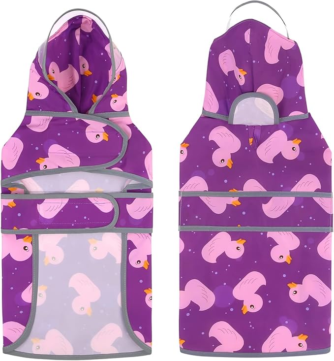 HDE Dog Raincoat with Clear Hood Rain Jacket Poncho for Small Medium Large Dogs Ducks Purple - L