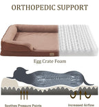 Bedfolks Orthopedic Dog Bed, Waterproof Dog Sofa Bed for Medium Dogs, Egg Foam Pet Couch Bed with Removable Washable Cover and Nonslip Bottom, Brown