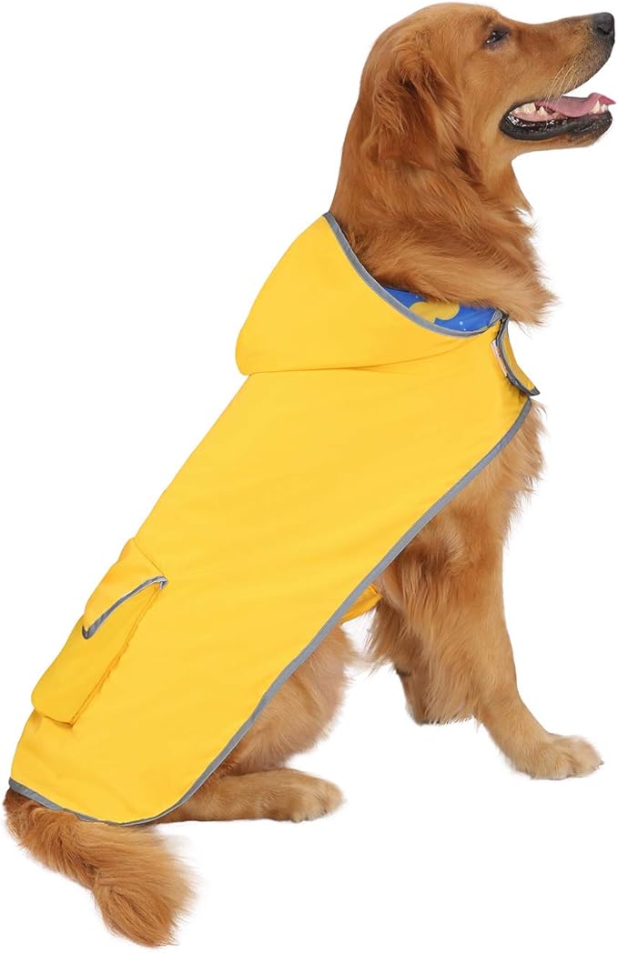 HDE Reversible Dog Raincoat Hooded Slicker Poncho Rain Coat Jacket for Small Medium Large Dogs Ducks/Yellow - 3XL