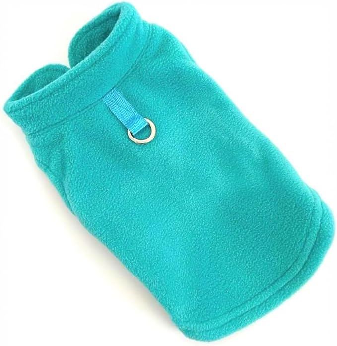 JACKO & CO - Fleece Vest Dog Sweater with Leash Ring - Soft, Warm & Lightweight Pullover Coat for Small & Medium Dogs, Puppies & Cats - Cozy Fall/Winter/Spring Pet Jacket (Turquoise, Large 10-16lbs)