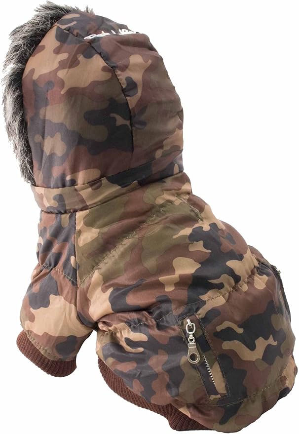 PET LIFE Classic Metallic Fashion Pet Dog Coat Jacket Parka w/ 3M Insulation and Removable Hood, X-Small, Camouflage