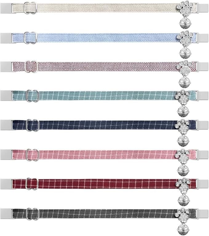 Personalized Breakaway Cat Collars - Magnetic Buckle, Bell - Safety Quick Release, Customized for Girls & Boys Cats- (Herringbone-Rose Red)
