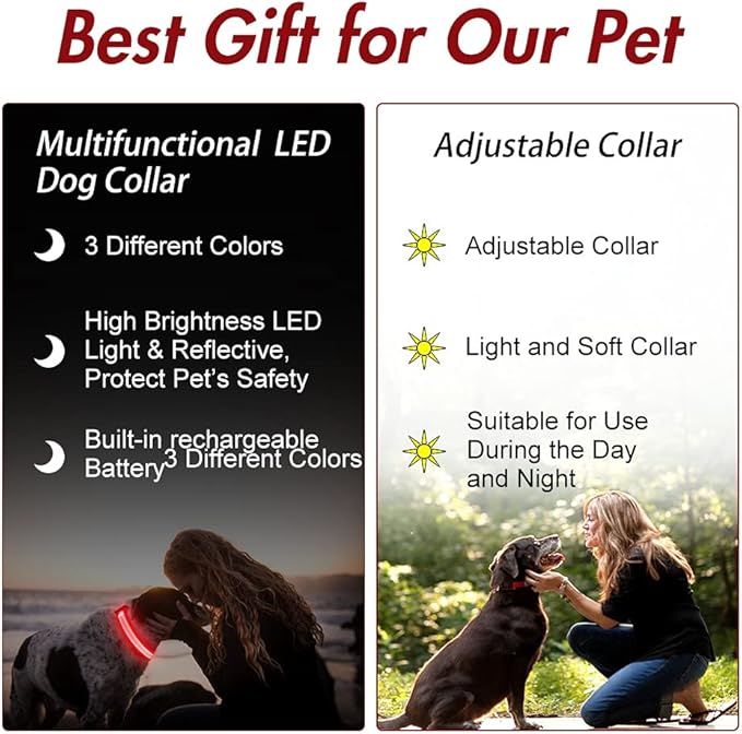 YFbrite Ultra Light Adjustable LED Dog Collar, Light up Dog Collars Rechargeable Glowing in The Dark Collars Visiblity & Safety for Small, Medium, Large Dogs (Red, Small)