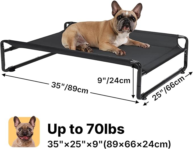Veehoo Original Outdoor Elevated Dog Bed, Cooling Raised Dog Cot for Medium Dogs, Portable Standing Pet Hammock Platform with Washable Breathable Mesh, No-Slip Feet, Medium, Black, CWC2201
