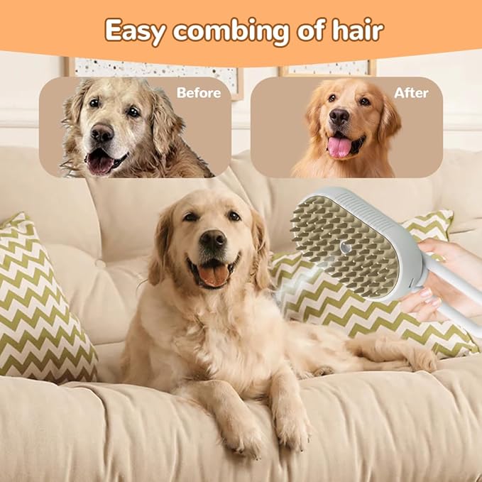 2025 New Cat Steam Brush, 3 in 1 Pet Steam Groomer Comb, Rechargeable Pet Steam Groomer Brush for Massaging and Cleaning Shedding Pets Hair, Anti-Static Hair Removal Comb for Cats Dogs (Khaki+White)