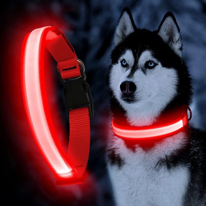 YFbrite Ultra Light Adjustable LED Dog Collar, Light up Dog Collars Rechargeable Glowing in The Dark Collars Visiblity & Safety for Small, Medium, Large Dogs (Red, X-Large)