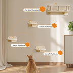 MeowHomm Cat Wall Shelves, Wood Cat Shelf with 3 Steps, Non-Slip Wall-Mounted Furniture for Kittens