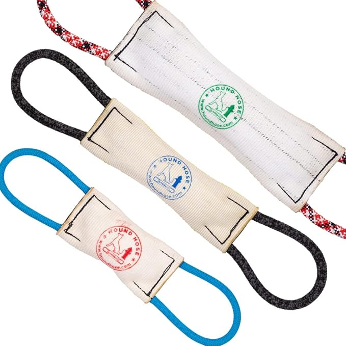 Rock-N-Rescue Hound Hose Firehose Dog Toy - Interactive Training Tug Rope from Durable Recycled Fire Hose. Indoor Outdoor Fetch Toy, Medium with Rescue Rope Handles