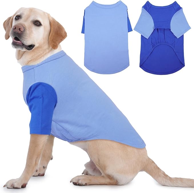2 Pack Large Dog T-Shirts 3XL - Breathable Durable Cotton Shirt, Shedding Control Protect Skin Dogs Clothes for Husky, Labrador, Summer Hot Day Sleep, Walk, Sea, Park Play, Camping, Blue