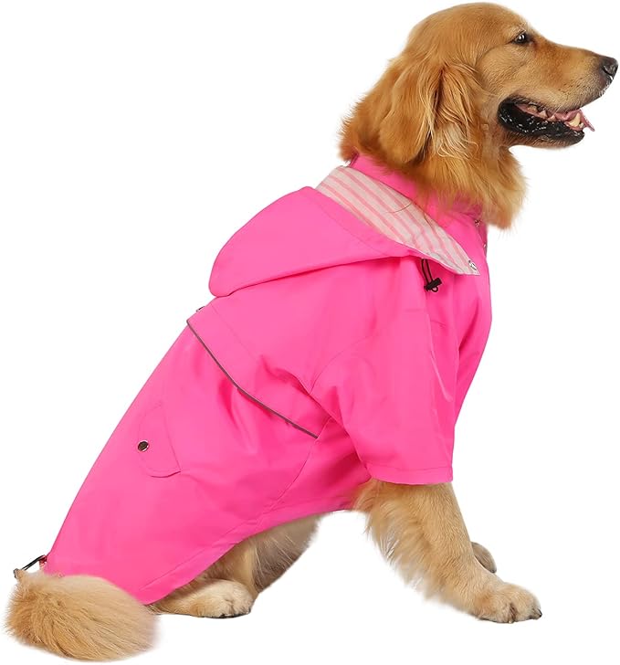 HDE Dog Raincoat Poncho Double Layer Zip Rain Jacket with Removable Hood, Leash Hole for Small to 3XL Dogs and Puppies Pink - 2XL