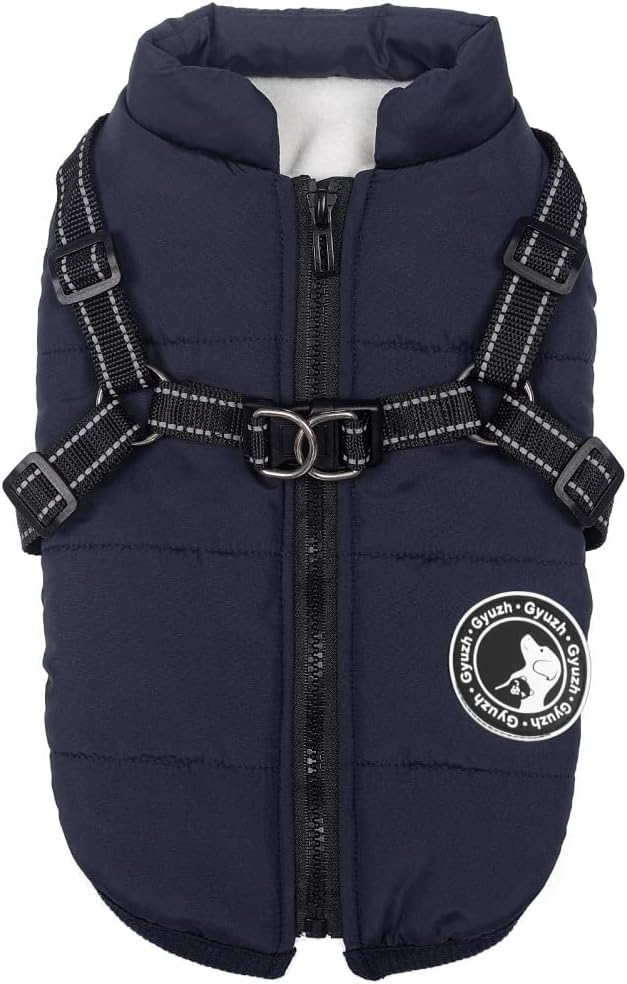 Gyuzh Dog Coat with Harness Winter Dog Coat Fleece Dog Jacket Waterproof Dog Coat Zipper Dog Jacket Puppy Coat Small Dog Clothes Dog Coat with Reflective Harness for Smal Medium Large Dogs
