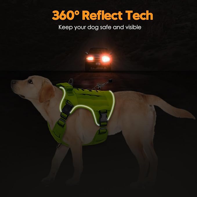 Heavy-Duty Tactical Dog Harness for Large Dogs, No Pull Adjustable Reflective Pet Vest with Molle System, K9 Military-Grade Control for Service Training, Outdoor & 10+ Breeds, Wild Lime, X-Large