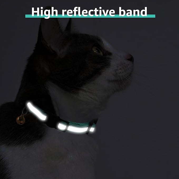 Airtag Cat Collar, Personalized Nylon Breakaway Cat Reflective Collar Embroidered with Pet Name and Phone Number with Waterproof Airtag Holder Case and Bell (with Silicone Airtag Protective Case)