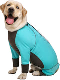 Jumpsuit for Medium Large Dogs, 4 Legged Recovery Onesie, Waterproof Blue Zip Up Clothes, Big Pajamas Pjs Gifts, Full Belly (Blue, 28)