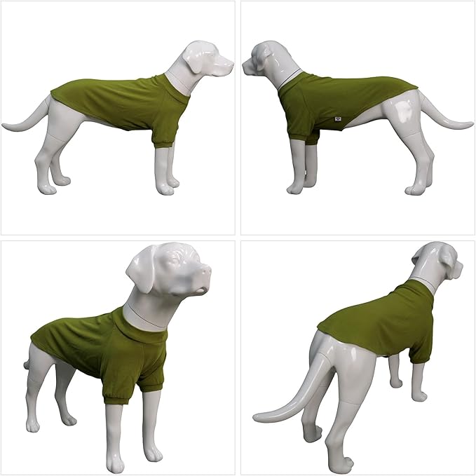 Lovelonglong Ribbed Dog T-Shirt Cotton Knitted Dog Sweaters for All Season Pet T-Shirts for Large Medium Small Dogs Olive Green 2XL