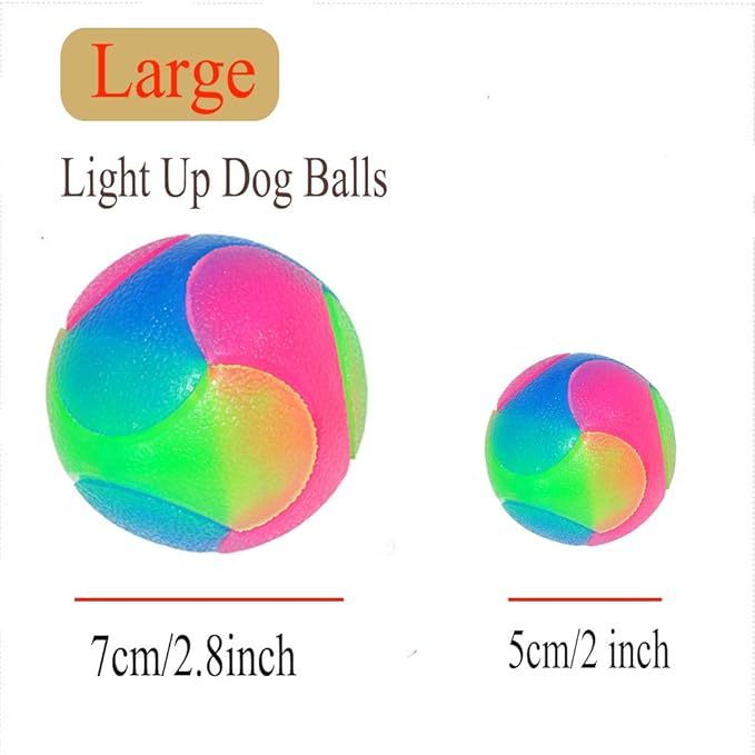 FineInno 2 pcs Large Light Up Dog Balls Flashing Elastic Ball Bouncy Glow in The Dark Interactive Jumping Blinking Dog Ball Pet Toys for Golden Retriever,Labrador,Large Dogs