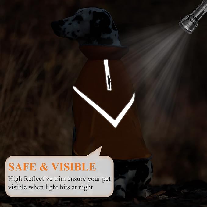 VIVAGLORY Snowrap Dog Coat, Jacket with Harness Hole & Velcro Closure, Dog Coat for Winter & Cold Weather, Fluffy Warm Fleece Lined Reflective Water Resistant for Puppy, XL, Orange