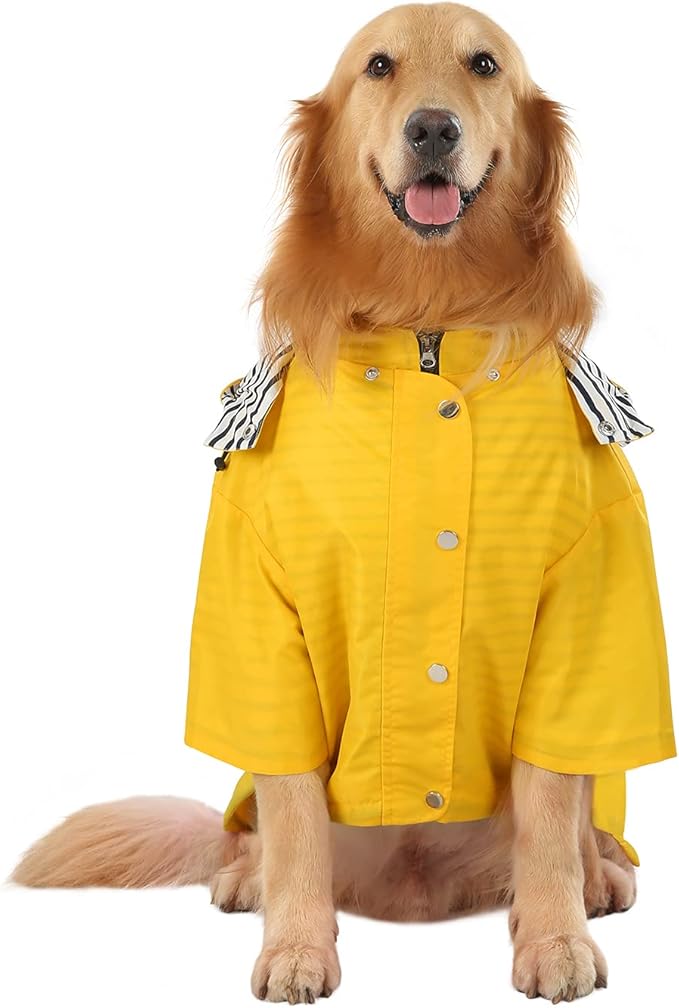 HDE Dog Raincoat Poncho Double Layer Zip Rain Jacket with Removable Hood, Leash Hole for Small to 3XL Dogs and Puppies Yellow - XL