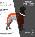 SUNFURA Full Body Dog Coat - Warm Fleece Jacket for Extra Large Dogs, Turtleneck Winter Coats with Harness, Reflective Dog Snowsuit Windproof Puffer Jackets with Legs for Great Dane, Orange 3XL