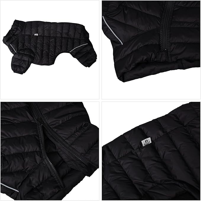 Lovelonglong Dog Coat Dog Warm Jacket, 4 Legs Covered Waterproof Windproof Reflective Warm Dog Vest, Zippered Adjustable Outdoor Dog Snow Jacket for Small Medium Large Dogs Black XXXL