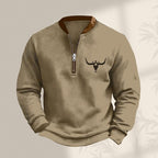 HOTYD Aztec Cowboy Jacket Men Vintage Bullhorn Printed Oversized Western Sweatshirt Long Sleeve Quarter Zip Pullover