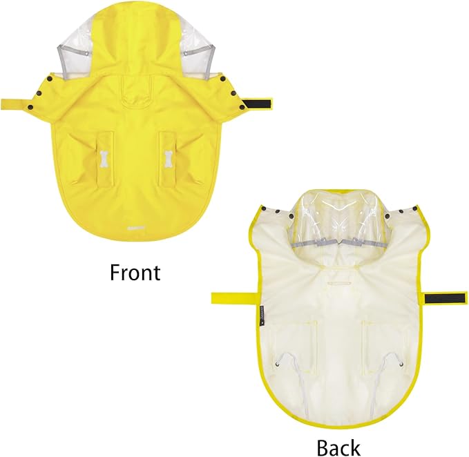 Dog Raincoat Waterproof, Adjustable Reflective Hooded Dog Rain Poncho with Leash Hole for Small Medium Large Dogs (Yellow, Small)