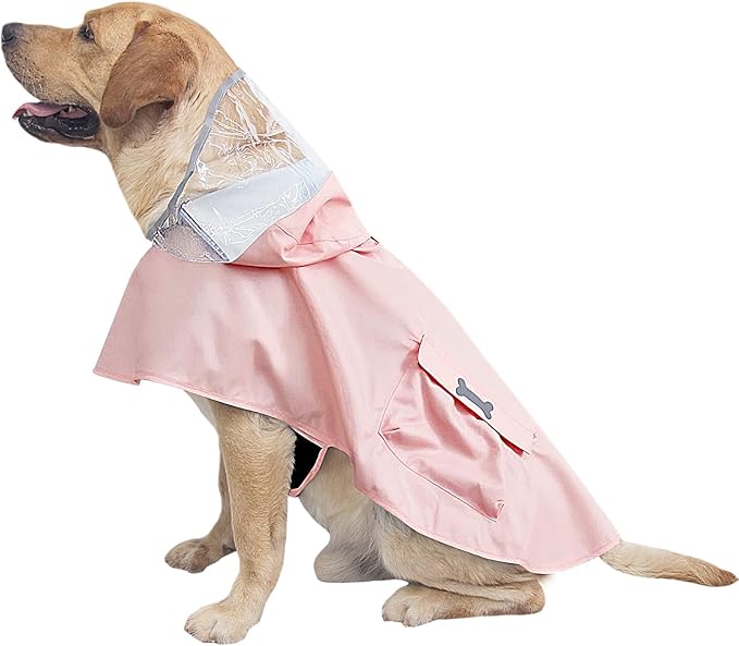 Dog Raincoat Waterproof, Adjustable Reflective Hooded Dog Rain Poncho with Leash Hole for Small Medium Large Dogs (Pink, X-Small)