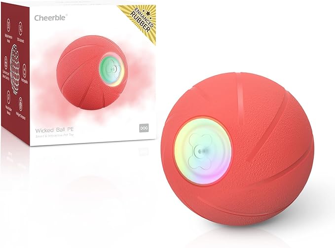 Cheerble [Enhanced Rubber Version Smart Interactive Dog Toy, Wicked Ball PE, Automatic Moving Bouncing Rotating Ball for Medium Dogs Boredom with LED Lights