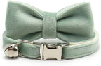 Personalized Cat Collar with Bells,Velvet Customized Small Cat Collar with Name Tag,Pet Collar with Name Phone Number Engraved ID Tags for Boy and Girl Kitten Cats (Mint Powder)