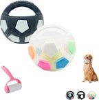 Dog Calming Ball with Handle for Dogs, 2026 New Interactive Football Shape Dog Toy, TPR Chewable Material, Squeaky, Water Play, Training & Outdoor Games (White+Black-B)