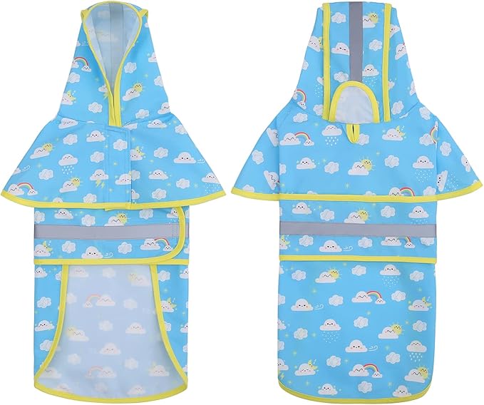 HDE Dog Raincoat Jacket Reflective Adjustable Hooded Pet Poncho Rain Coat with Leash Hole for Small to X-Large Dogs Cartoon Storm - XL