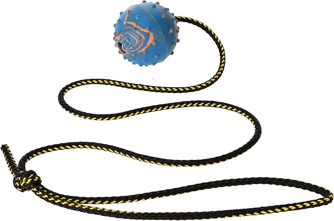 Dingo Fetch Ball Made of Hard Rubber with Knobs and String, Small, for Aport Game Dog Training 17321