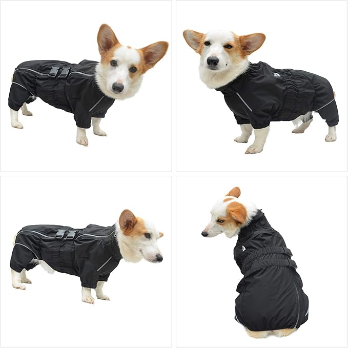 Dogs Waterproof Jacket, Lightweight Waterproof Jacket Reflective Safety Dog Raincoat Windproof Snow-Proof Dog Vest for Small Medium Large Dogs Black XS