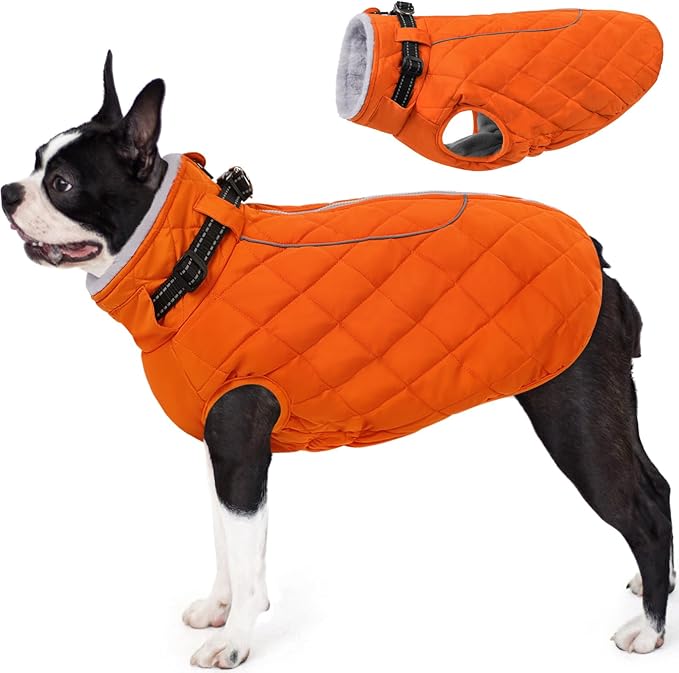 AOFITEE Coat for Medium Dogs, Turtleneck Warm Dog Winter Jacket with Back Zipper, Medium Pet Snowsuit with Reflective Trims, Dog Puffer Jacket for JackRussell, Boston Terrier, French Bulldog